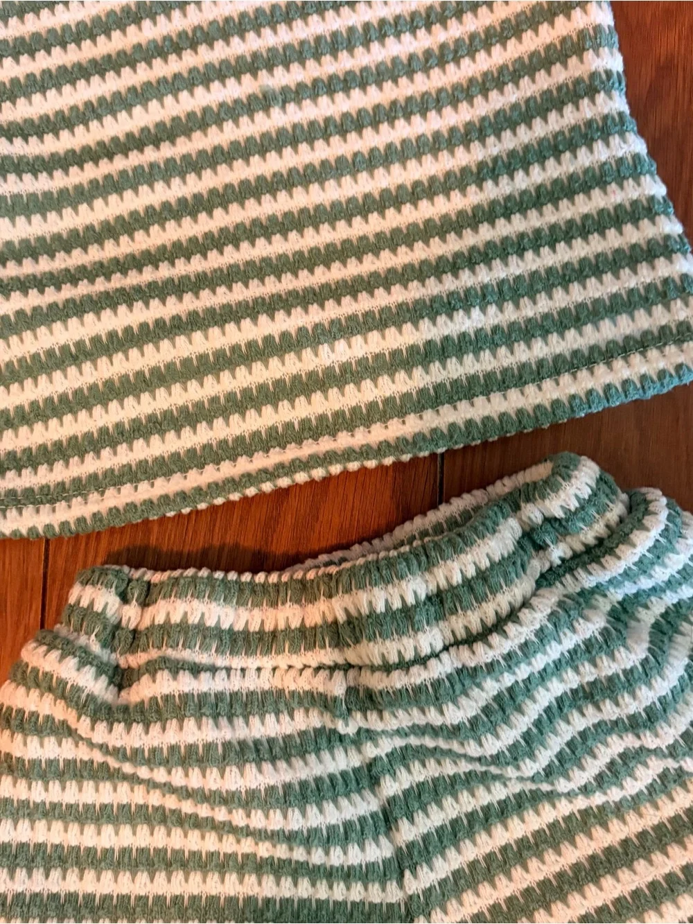 T.J.Maxx Green and White Striped Knit Tank & Shorts Set